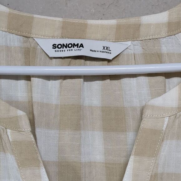 Women's Sonoma Plaid Gingham Flutter Sleeve Y Neck Neutral Top Size XXL - Picture 4 of 5